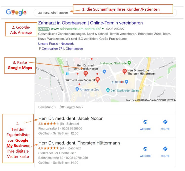 Google My Business - Ergebnisliste der Suchmaschine